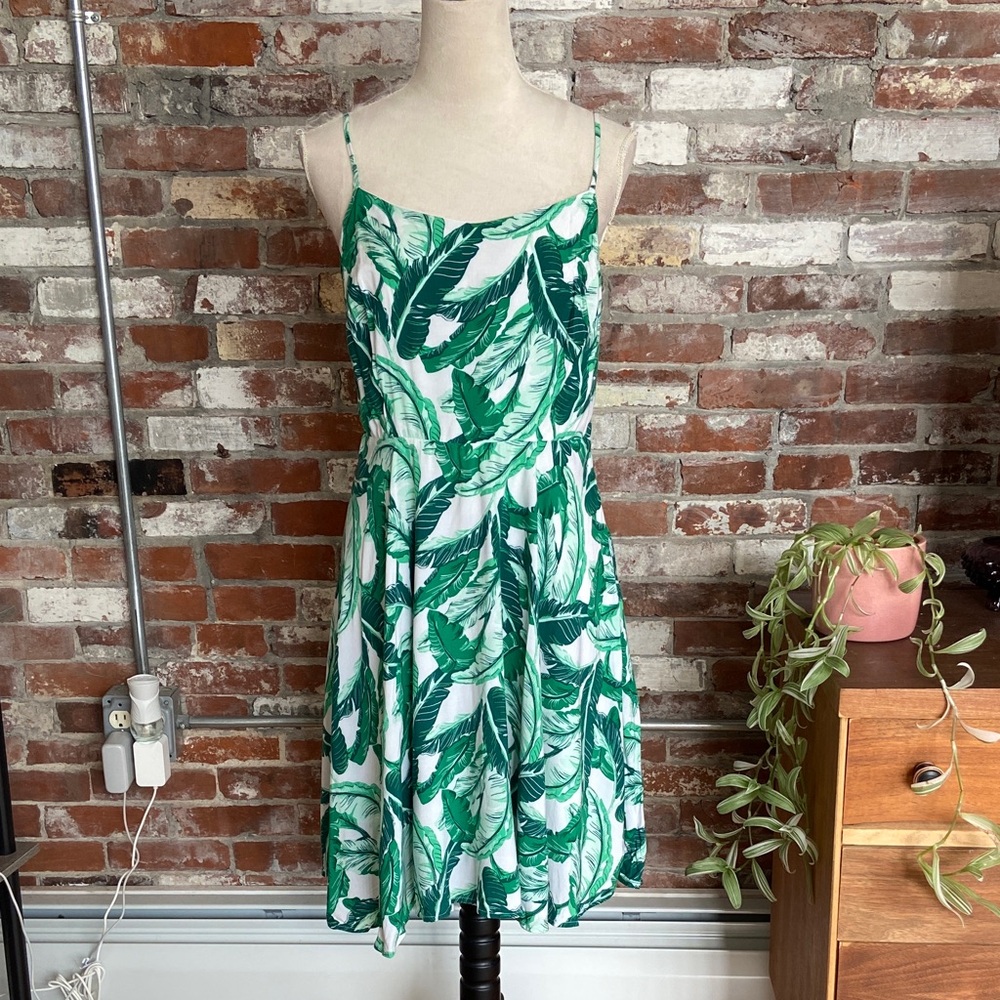Old Navy Green Leaf Print Mini Dress